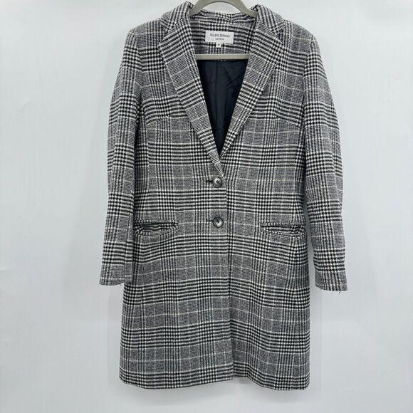 VTG Helene Berman Wool Glen Check Mid-Length Coat 10 Black Multi Pockets Lined - Picture 1 of 9
